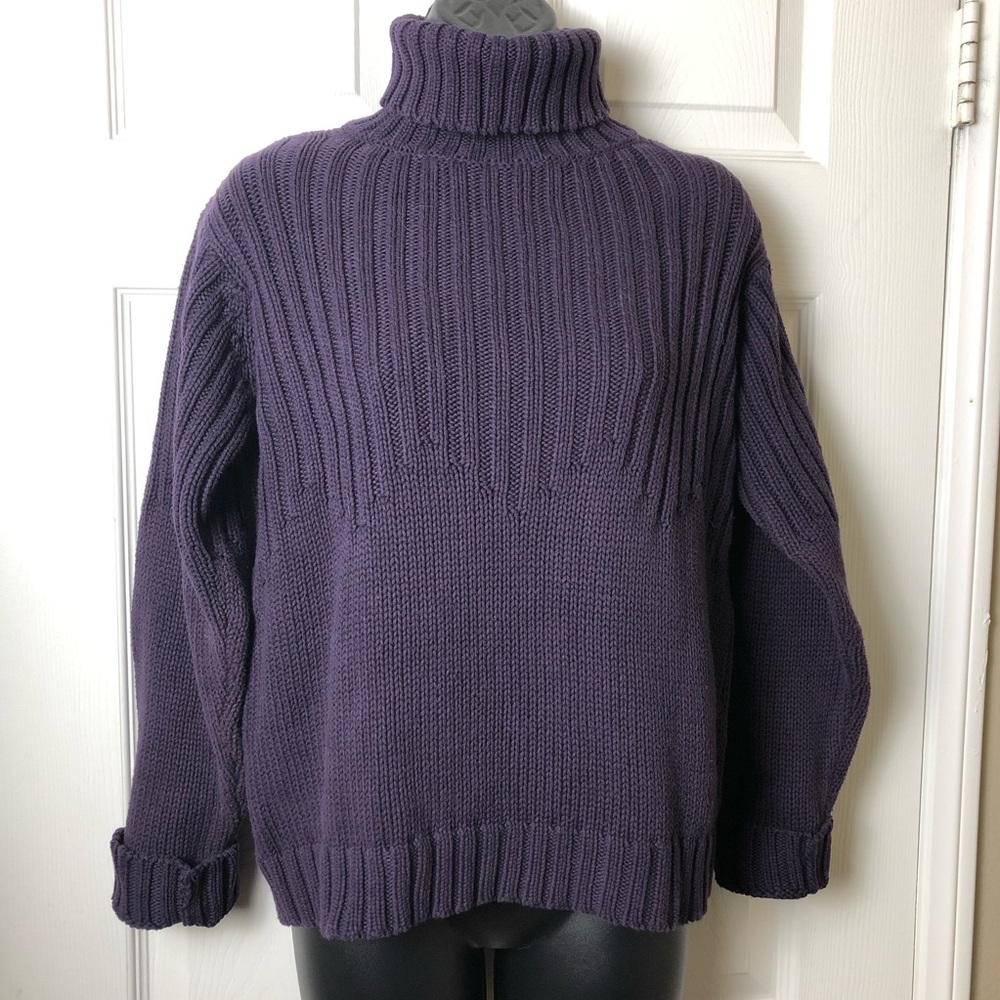 COLUMBIA Sportswear Purple Turtleneck Ski Sweater chunky rib-knit - Size Large